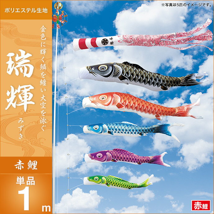 鯉のぼり 単品キング印 瑞輝撥水 赤鯉1m