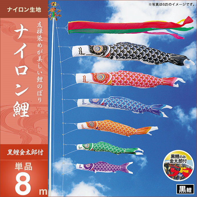 ナイロン鯉-黒鯉(金太郎付)8m・単品
