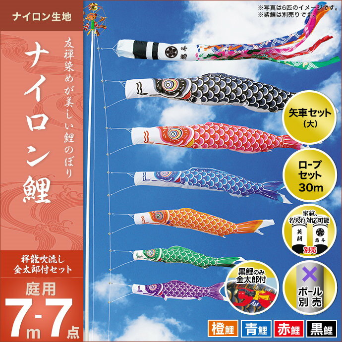 ナイロン鯉(祥龍吹流し)金太郎付き-7m 4匹7点セット