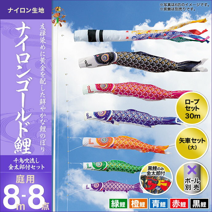 ナイロンゴールド鯉(千鳥吹流し)金太郎付き-8m 5匹8点セット