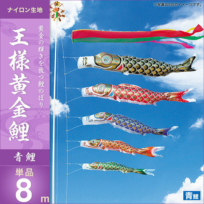 こいのぼり 鯉のぼり 庭園用 庭用 キング印 鯉 鯉幟 【2018年 新作】 王様黄金鯉 青鯉8m こいのぼり 単品 代引き&熨斗不可 人形