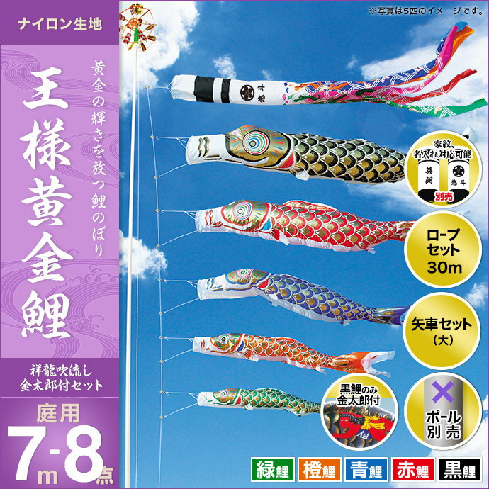王様黄金鯉(祥龍吹流し)金太郎付き-7m 5匹8点セット