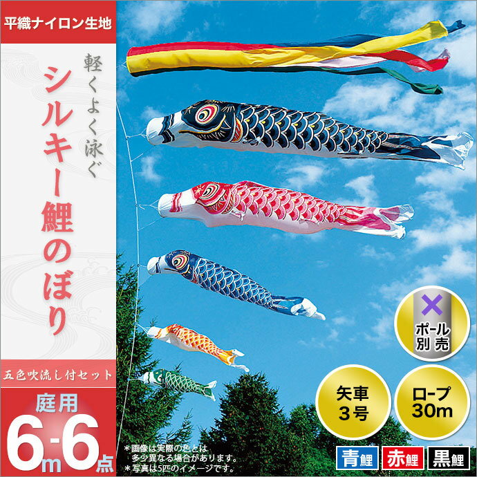 こいのぼり 庭 庭園用 旭天竜 鯉のぼり セット各種 ポール別売 シルキー鯉 五色吹流し 6m6点セット ガーデン用 平織ナイロン生地 天祥 オシャレ