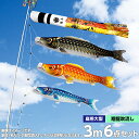 こいのぼり 庭 庭園用 村上 鯉のぼり 家紋入れ 名前入れ お顔写真入れ可能 セット各種 翔龍吹流し 矢車 ロープ付き ポール別売 金彩ロマン3m6点セット ガーデン用 ポリエステルサテン生地撥水 オシャレ