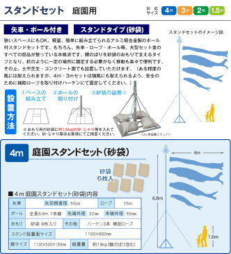 こいのぼり スタンドセット 鯉のぼり 庭園用 庭用 徳永 のぼり 鯉幟 セット各種（矢車・ポール付） 4m8点セット ゴールド鯉 庭園用スタンドセット（砂袋）（ガーデン用・スタンドタイプ・砂袋付）（ナイロンタフタ生地使