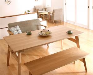 ダイニングセット(テーブル&ソファ ベンチ) 4人 天然木北欧スタイル ソファダイニング 3点セット(テーブル+2Pソファ1脚+ベンチ1脚) W160