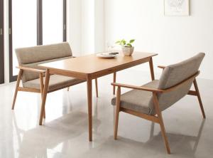 ダイニングセット(テーブル&ソファ) 天然木北欧スタイルソファダイニング 4人 3点セット(テーブル+2Pソファ2脚) W160