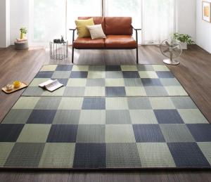 自然素材ラグ 厚みが選べる3タイプ 純国産ブロック柄い草ラグ ウレタンなし 191×191cm