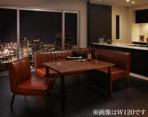 ダイニングセット（テーブル&ソファ チェア） ウォールナット モダンデザインリビングダイニングセット 4人 4点セット(テーブル+ソファ1脚+アームソファ1脚+チェア1脚) 右アーム W150