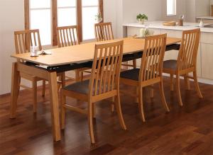 ハイバックチェア オーク材 スライド伸縮式ダイニング 6人 7点セット(テーブル+チェア6脚) W140-240 組立設置付