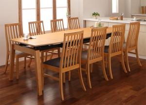 ハイバックチェア オーク材 スライド伸縮式ダイニング 8人 9点セット(テーブル+チェア8脚) W140-240 組立設置付