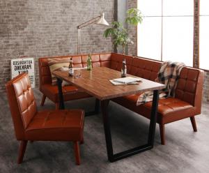 ダイニングセット（テーブル&ソファ チェア） 古木風 ヴィンテージ アメリカンスタイル リビングダイニング 4人 4点セット(テーブル+ソファ1脚+アームソファ1脚+チェア1脚) 左アーム W120