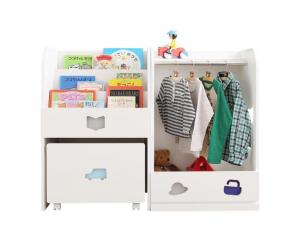 子供用収納 落書きが消せる ホワイトキッズ収納シリーズ 2点セット(絵本ラック・ハンガーラック) 男の子向け