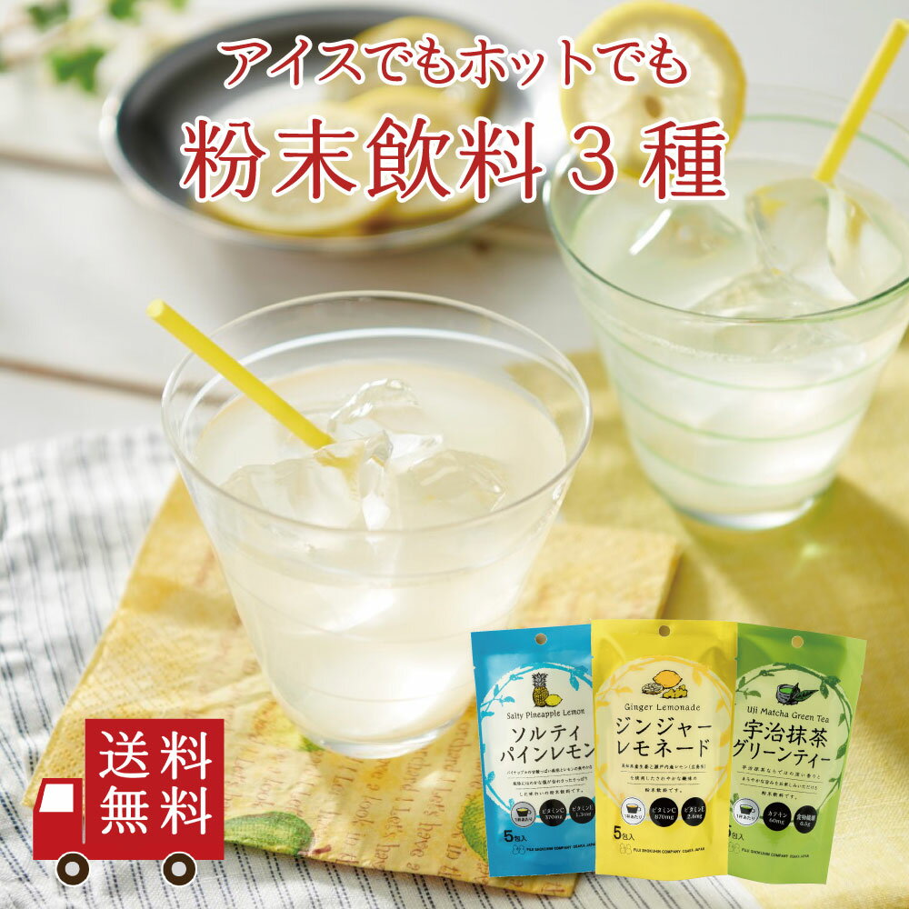 期間限定1,000円ポッキリ！【送料無料】不二の粉末飲料 飲み比べ 3種セット【 B-2 】 （ジンジャーレモネード ソルティパインレモン 宇治抹茶 グリーンティー）　 生姜 瀬戸内レモン スティック 粉末ジュース 塩分補給 甘酸っぱい 便利 簡単 メール便 めーる便 送料無料