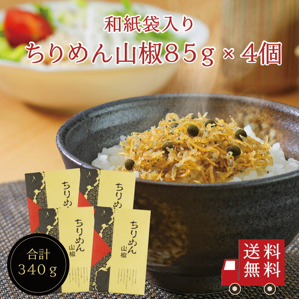 ちりめん山椒 【送料無料】ちりめん山椒85g 4個セット （和紙袋入り）　不二の昆布 ちりめん佃煮 ちりめん山椒 山椒ちりめん つくだ煮 佃煮 惣菜 おにぎり ふりかけ お弁当 家飲み 朝ごはん ご飯のお供 プチギフト お土産 御礼 お礼 挨拶 引越 退職 米 お米 メール便 めーる便 送料無料