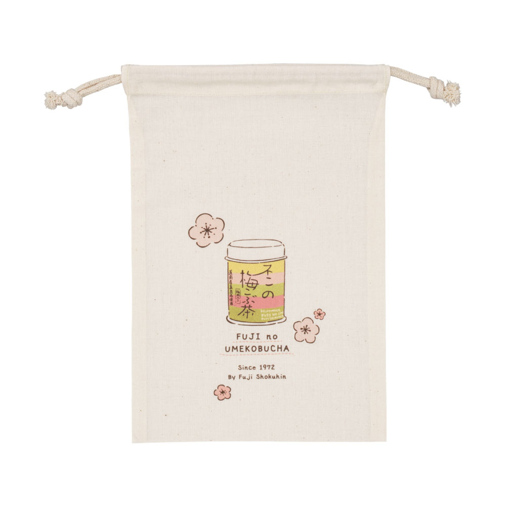 不二の梅こぶ茶 ミニ巾着　コットン 梅こぶ茶 不二の梅こぶ茶柄 巾着袋 オリジナルグッズ グッズ