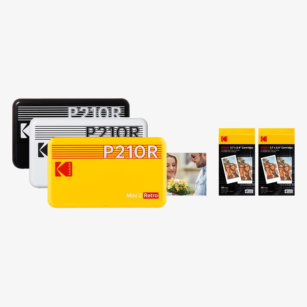 学割 コダック KODAK Mini 2 Retro 4PASSポータブルフォトプリンター(5,3x8,6cm)＋68枚バンドル,ブラック,ホワイト,イエロー