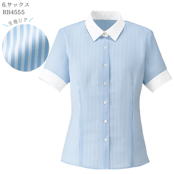 FOLK　フォーク　NUOVO　事務服　半袖ブラウス　リボン付　ハウンドトゥース　ホワイト　SB7004-1