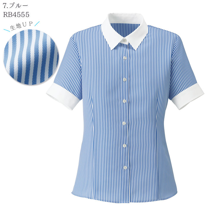 FOLK　フォーク　NUOVO　事務服　半袖ブラウス　リボン付　ハウンドトゥース　ホワイト　SB7004-1