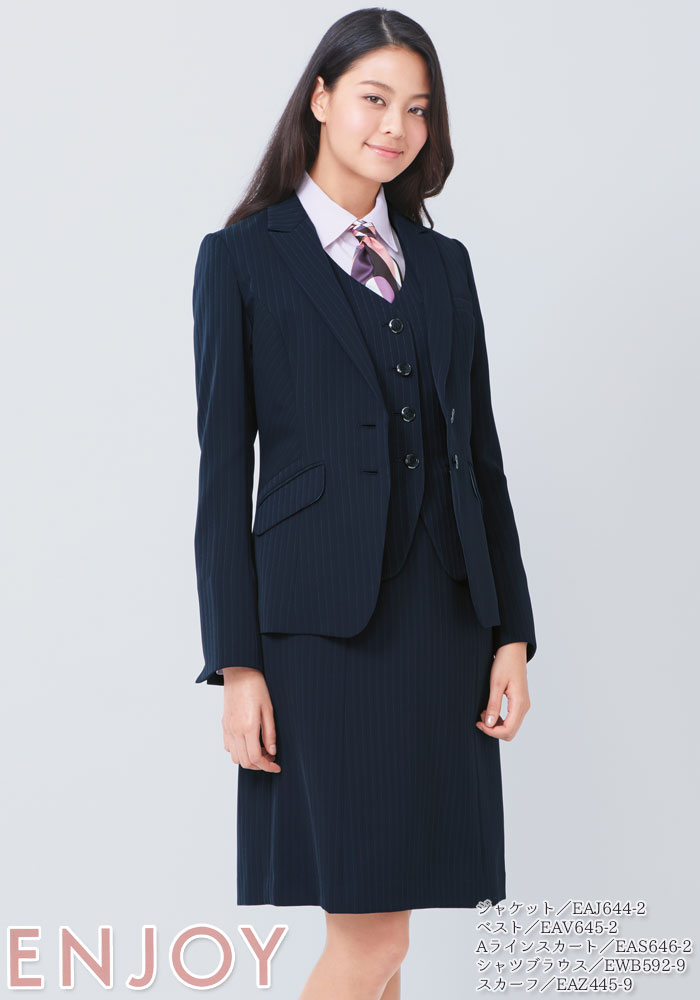 【PT2倍&最大600円クーポン 27日1:59迄】 19号 事務服 ジャケット EAJ644 レディース ブラック ネイビー ストライプ オールシーズン ENJOY オフィス