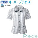 【PT2倍&最大600円クーポン 27日1:59迄】 17-19号 事務服 オーバーブラウス ソフトジャケット L5561 ホワイト チェック柄 Pieds ピエ