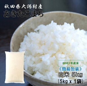 あきたこまち白米5kg（5kg×1袋）【農家直送】秋田県大潟村産 2021年産 特別栽培米 あきたこまち 簡易袋 《送料無料》