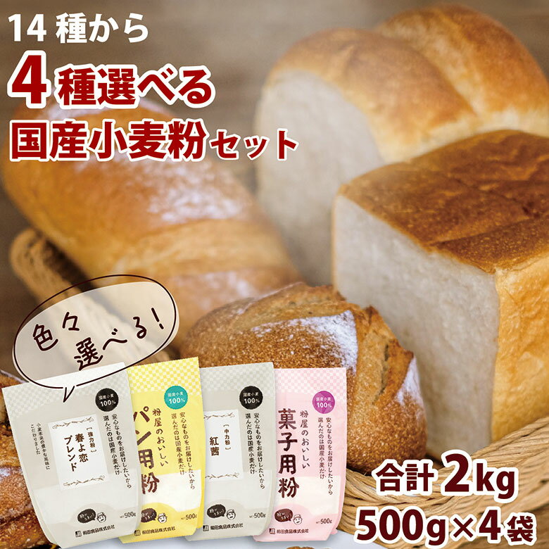 選んで楽しい♪国産小麦粉セット 500g×4袋(2kg) 送料無料 強力粉 薄力粉 中力粉 強力小麦 ...