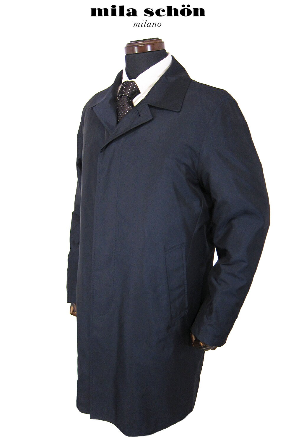 ミラショーン コート 秋冬物 バルカラーコート シルク混 ダウンライナー 取り外し可 2WAY スプリング ウィンター ミドル丈 ネイビー 無地 軽量 メーカー正規品