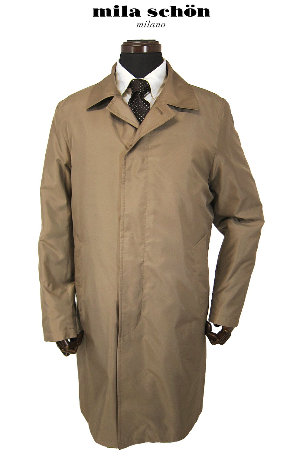 クリアランスセール ミラショーン コート 秋冬物 バルカラーコート シルク混 ダウンライナー 取り外し可 2WAY スプリング ウィンター ミドル丈 ベージュ 無地 軽量 メーカー正規品