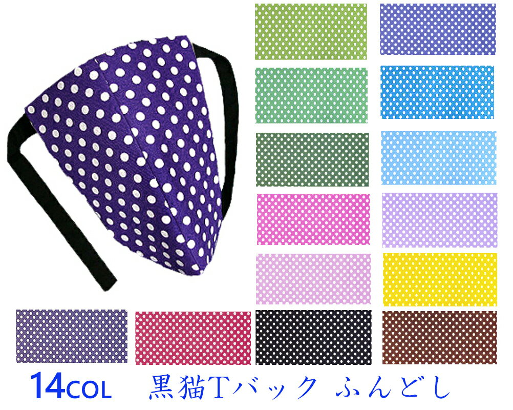 【こだわり工房】ふんどし パンツ 黒猫褌 メンズ Tバック ビキニ タンガ ドット柄 水玉 ドット柄 水玉 レッド ブラック ミント ライム ..