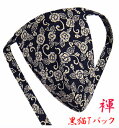 【こだわり工房】ふんどし パンツ 黒猫褌 メンズ Tバック ビキニ タンガ 唐草牡丹 唐草と牡丹の乱舞 藍 紺色 柄紐バージョン