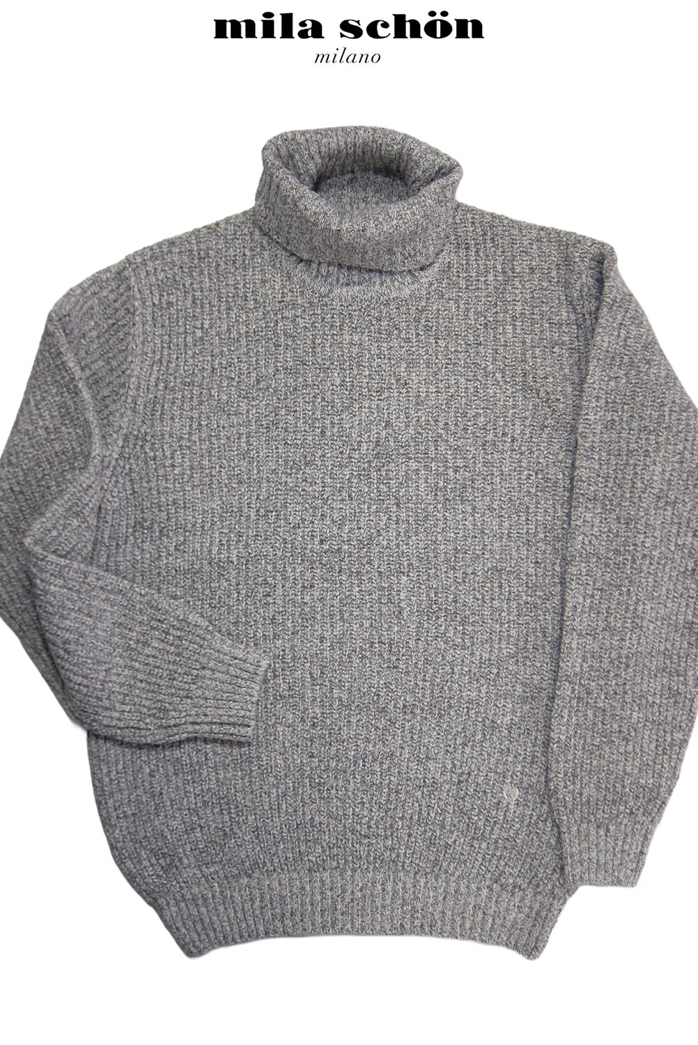 楽天スーパーセール ミラショーン ニット セーター タートルネック シルク混 杢調 霜降り 無地 グレー カジュアル ゴルフ 秋冬 M L LL メーカー正規品