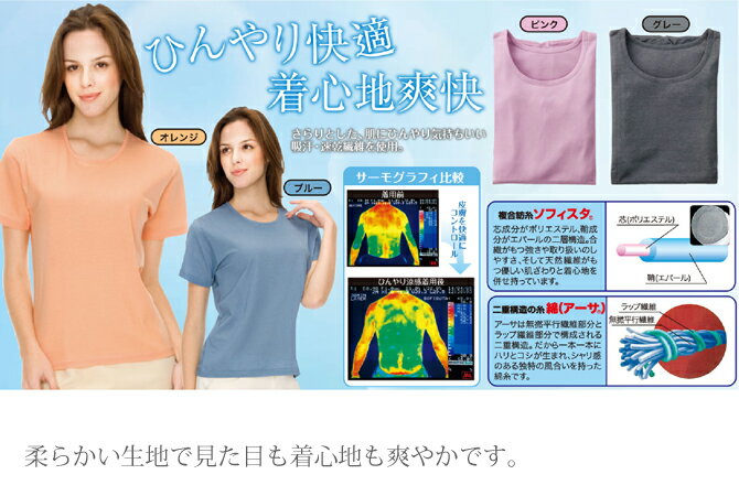 半袖tシャツ レディース 日本製 スポーツ アウトドア ひんやり涼感Tシャツ　オレンジ