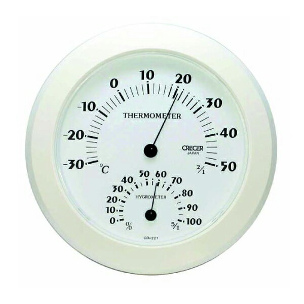 クレセル CRECER 白 インフルエンザ 熱中症 温度計 湿度計 壁掛用 ホワイト 丸い リビング キッチン 書斎 寝室 子供部屋 見やすい おしゃれ かわいい 日本製 スタンダード温湿度計 CR-221W