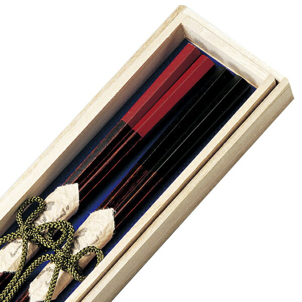 夫婦箸 箸 木製 日本製 桐箱入り 2膳 来客 越前漆器 うるし 艶 上品 木 漆塗 手塗 高級 亀甲ふたり箸 黒・朱 12-16806