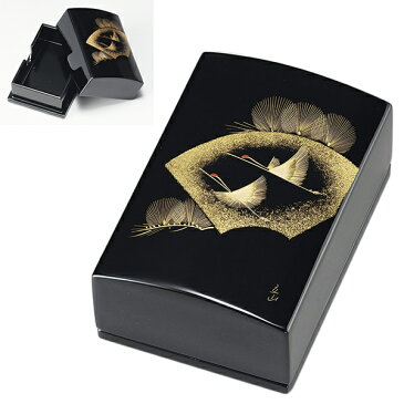 日展作家 冨田立山作 名刺入れ 名刺箱 メンズ レディース シック ギフト 越前漆器 艶 木製 上品 漆塗 手塗 うるし 漆器 高級 日本製 【送料無料】扇面松に鶴 名刺箱(小) 黒 1012203