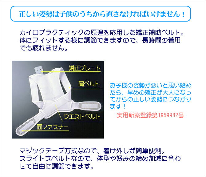 姿勢 矯正 猫背 ベルト 着け外し簡単 矯正補助ベルト 日本製姿勢矯正ベルト（子供用）