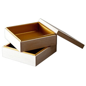 重箱 お重 二段 おせち おしゃれ 日本製 上品 高級 正月 弁当 木製6.5寸白木金組箱式二段重箱