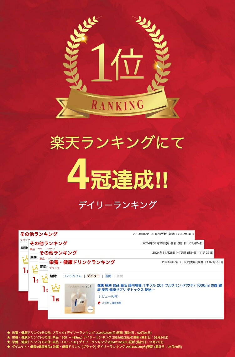 健康 補助 食品 腸活 腸内環境 ミネラル 201 フルフミン (パウチ) 1000ml お腹 健康 美容 健康サプリ デトックス 便秘 furufumin 免疫 抗酸化 国産 2