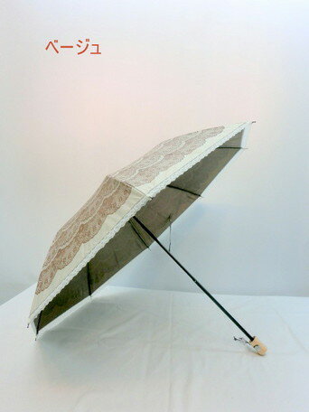 晴雨兼用・折畳傘−婦人　UVカット99％以上カラーコーティングレース調プリント2段軽量折傘