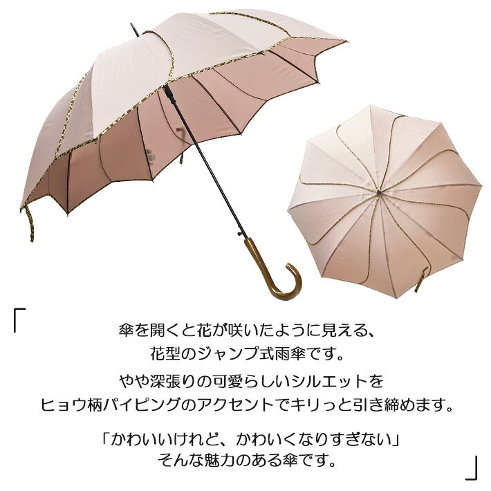 レディース 傘 雨傘 長傘 ジャンプ傘 親骨60cm グラスファイバー骨 花型ヒョウ柄パイピングジャンプ式雨傘