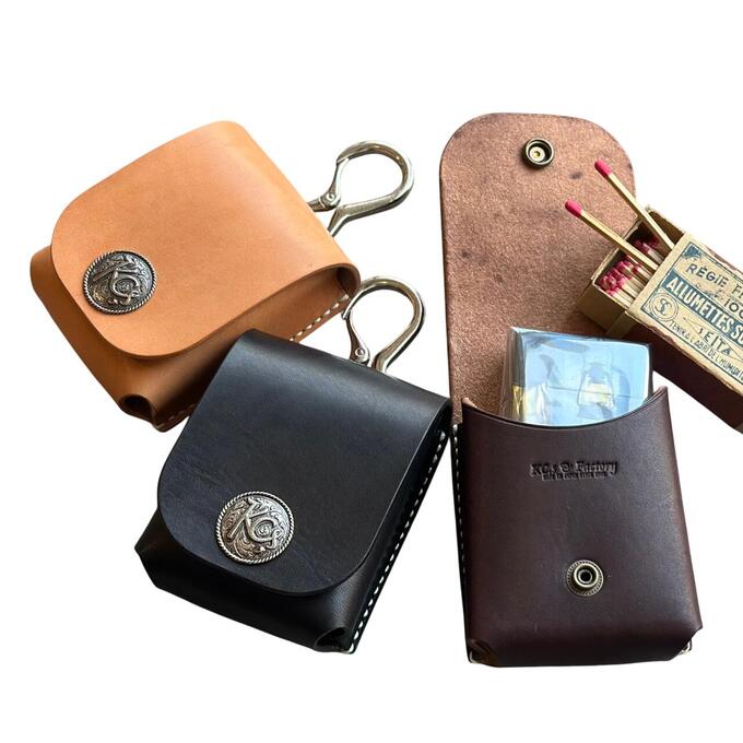 KC,s ケイシイズ ポーチ MOKE ステアハイド 牛革 KQM004 コンチョボタン式 カラビナ付き シガレットケース 喫煙グッズ 煙草ケース 小物入れ K...