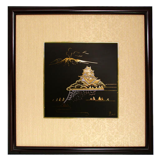 絵画 熊本城 阿蘇山−15角 GA-06 額縁 高級 ブランド 純金 金細工 24金 18金 熊本 肥後象嵌 肥後象眼 肥後象がん 伝統工芸品 日本...