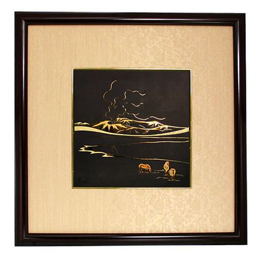 絵画 阿蘇山−15角 GA-05 額縁 高級 ブランド 純金 金細工 24金 18金 熊本 肥後象嵌 肥後象眼 肥後象がん 伝統工芸品 日本製 ゴー...
