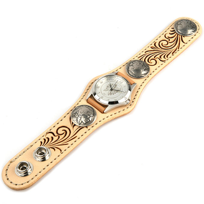 KC,s ケイシイズ 時計 スリーコンチョ ウォッチブレス フリーカット 牛皮革 KPR503 腕時計 ブレスレットウォッチ 革ベルト 手彫り メンズ レディース KC'S ケイシーズ ケーシーズ 本革 ブランド 優れものA