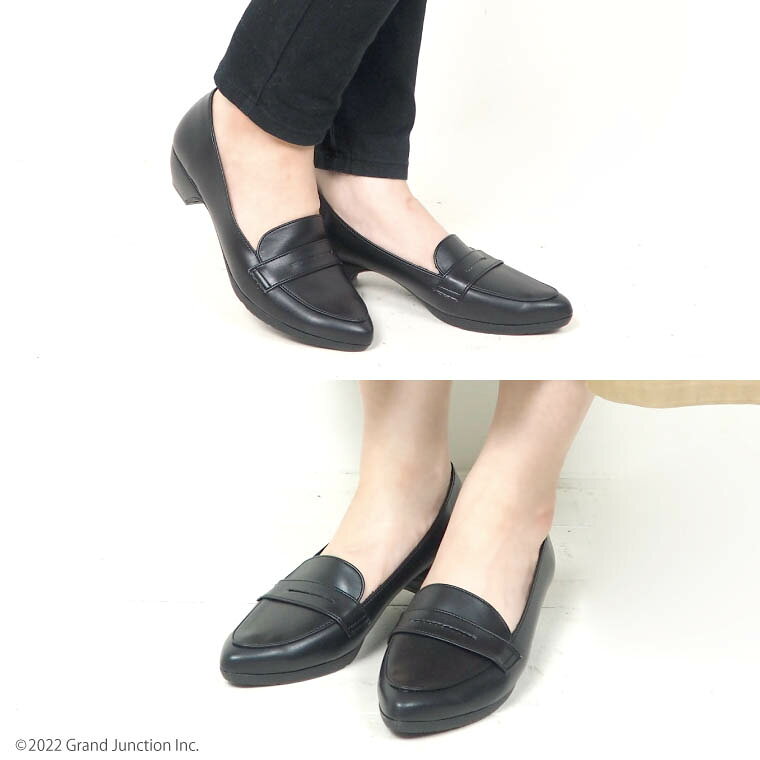 《ポイント10倍》 リゲッタ パンプス ローファー ポインテッドトゥ ローヒール 痛くない レディース 黒 ブラック 幅広 とんがり コイン ローファー かっこいい 疲れにくい 歩きやすい ぺたんこ 3.5cmヒール 婦人靴 仕事用 オフィス 通勤 kodawarigurashi-10000594 こだわりぐらしの森 サンプル画像3