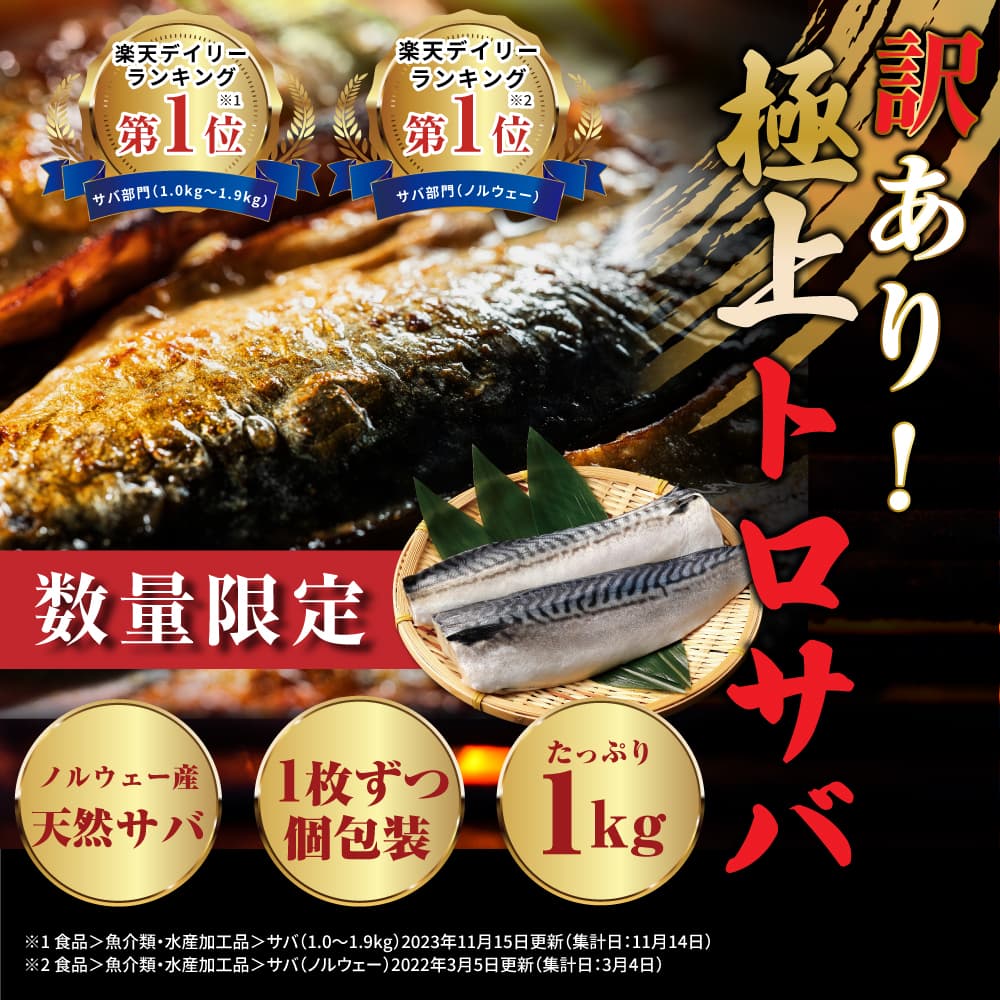 【こちらは組み合わせ購入商品で単品購入不可です】【追加用】 訳あり極上トロサバ 訳あり 天然塩サバフィレ1000g 極上トロサバ 塩サバ ノルウェー産 送料無料...