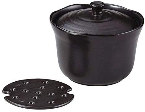 花形おひつ すのこ付 味わいと、使いやすさの陶製おひつ 耐熱容器 保存容器 蓋付 陶器 電子レンジOK 黒 花型 万古焼 萬古焼