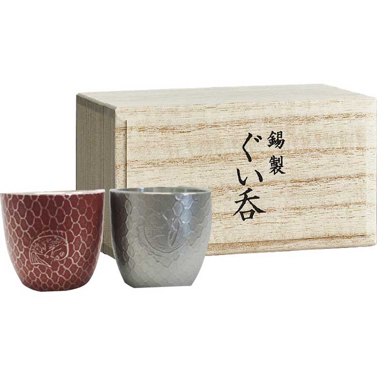 紅白セットの日本酒 本錫ぐい? 鯛網紅白ペア（桐箱入） C5122088（送料無料）直送ギフト 贈答