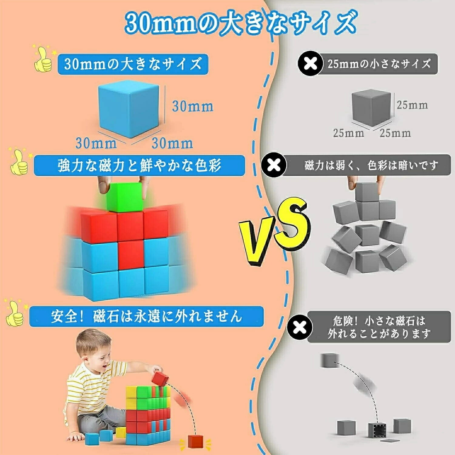 マグネットパズル マグネットブロック 64個 30mm 立体パズル 積み木 知育玩具 男の子 女の子 3D おもちゃ 図形 算数 立方体 マグネット 脳トレ 初期教育 STEM教育キット 知育玩具 おもちゃランキング キューブ 長く遊べ 長く使え 幼児教室 パズルが大好き 誕生日 クリスマス 3